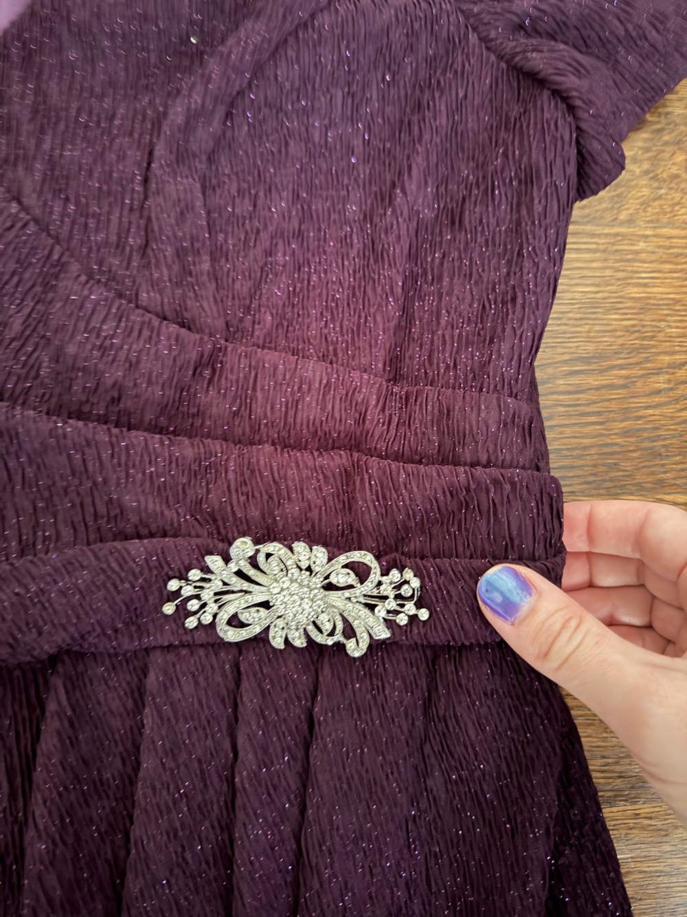 Oleg Cassini Deep Purple Lace-Texture Maxi Dress with Brooch Accent - Picture 4 of 8